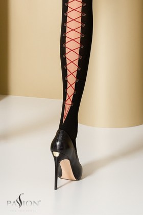 Crne čarape sa crvenim detaljem Passion ST 101-3